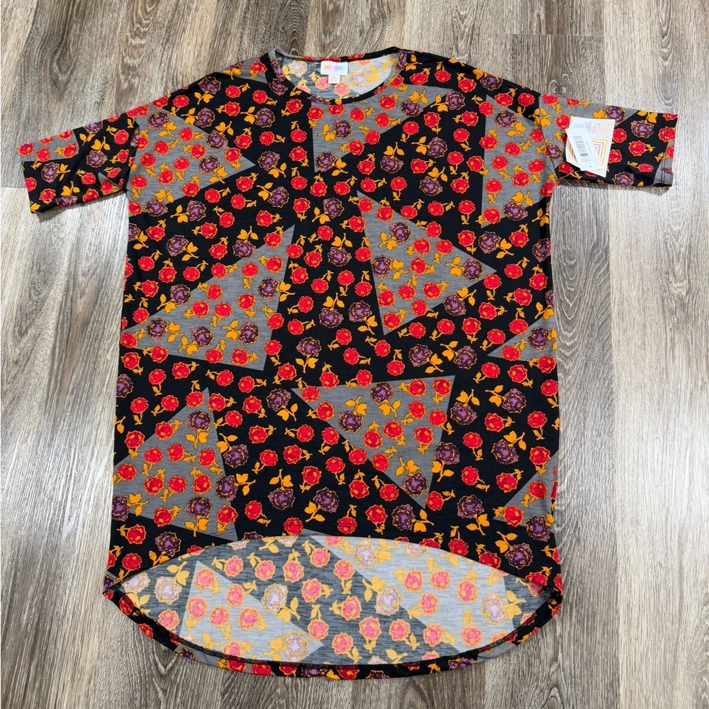 NWT Lularoe Irma Floral Geometric,‎ black red yellow Sz:XS